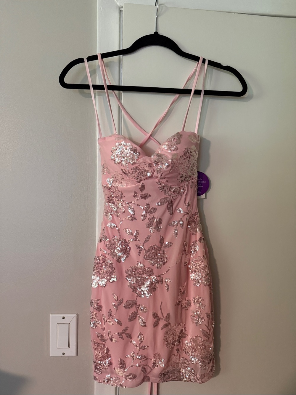 Windsor Pink Sequin Floral Strappy Mini Dress